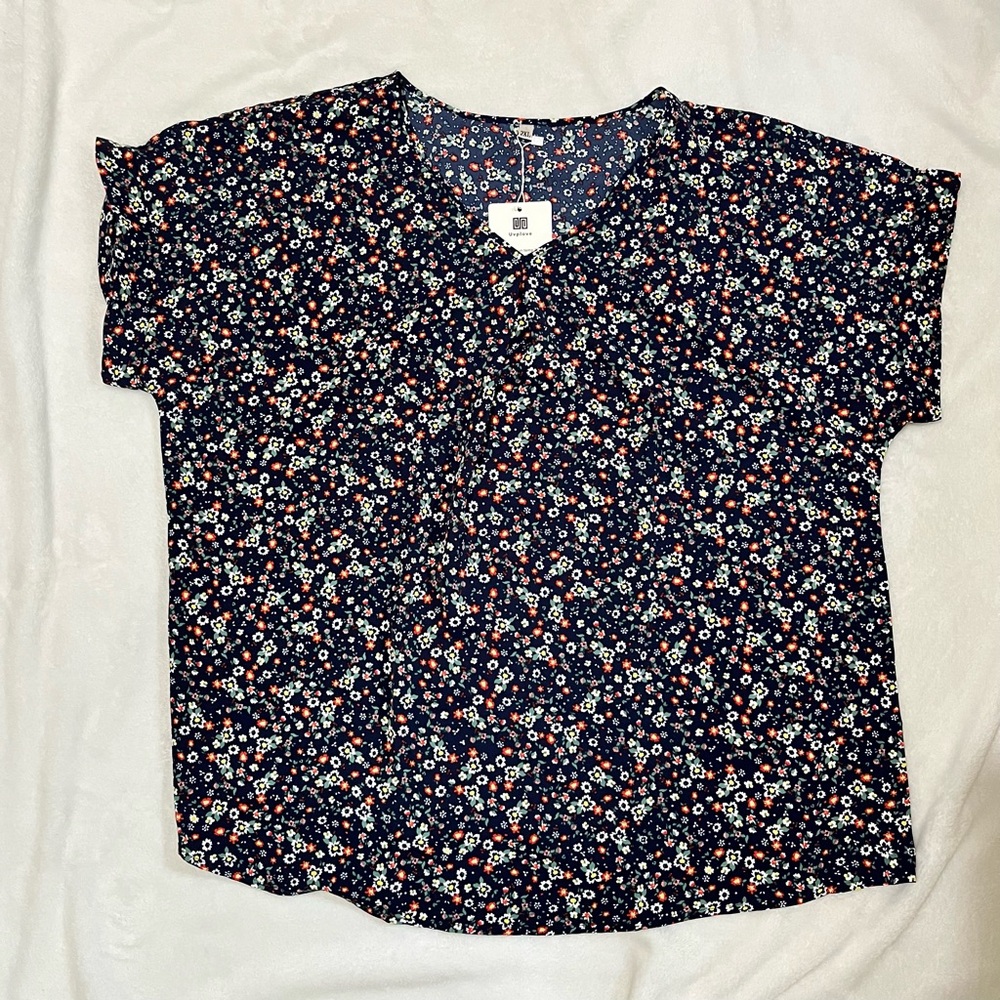 Uvplove Women's Tunic Blouse 2XL Blue Floral Cottagecore Feminine Artsy NWT